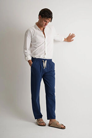 Marmaris Erkek Keten Karışımlı Dikiş Detaylı Relaxed Pantolon E210-19