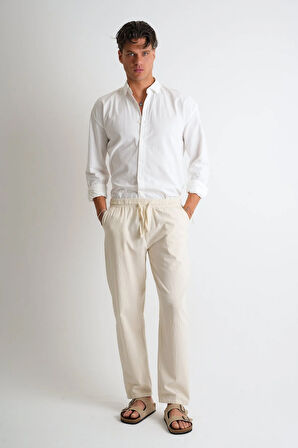 Marmaris Erkek Keten Karışımlı Dikiş Detaylı Relaxed Pantolon E210-5