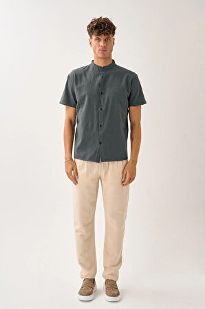 Erkek Yazlık Hakim Yaka Kısa Kol Düğmeli Rahat Kalıp %100 Pamuk Gömlek E212-1