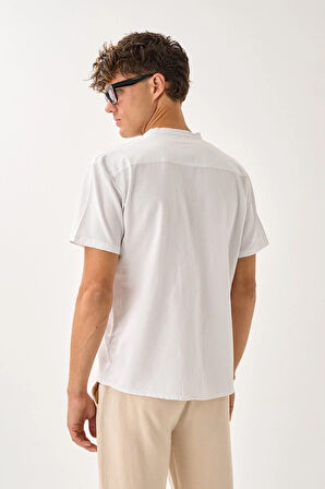 Erkek Yazlık Hakim Yaka Kısa Kol Düğmeli Rahat Kalıp %100 Pamuk Gömlek E212-8