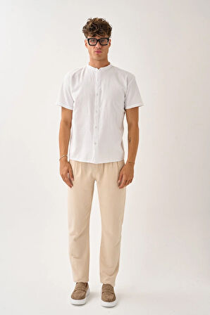 Erkek Yazlık Hakim Yaka Kısa Kol Düğmeli Rahat Kalıp %100 Pamuk Gömlek E212-8