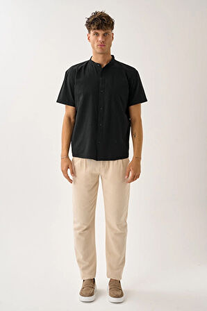 Erkek Yazlık Hakim Yaka Kısa Kol Düğmeli Rahat Kalıp %100 Pamuk Gömlek E212-13