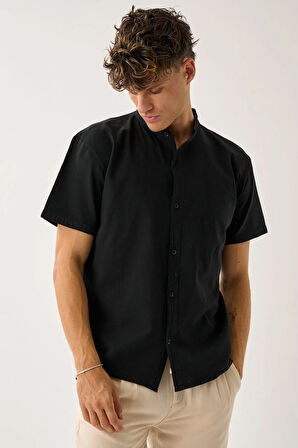 Erkek Yazlık Hakim Yaka Kısa Kol Düğmeli Rahat Kalıp %100 Pamuk Gömlek E212-13