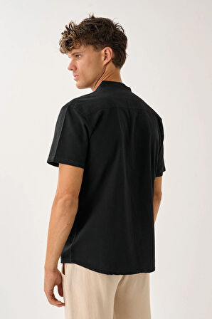 Erkek Yazlık Hakim Yaka Kısa Kol Düğmeli Rahat Kalıp %100 Pamuk Gömlek E212-13