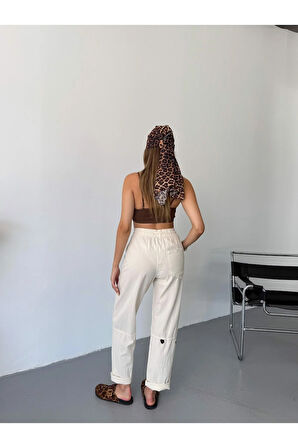 Kadın Keten Pantolon Dikiş & Nakış Detaylı Rahat Kalıp Pantolon W215-20