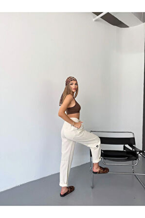 Kadın Keten Pantolon Dikiş & Nakış Detaylı Rahat Kalıp Pantolon W215-22