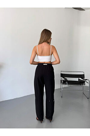 Kadın Keten Pantolon Dikiş & Nakış Detaylı Rahat Kalıp Pantolon W215-16