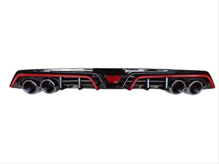 Honda Cıvıc Fc5 2016-2020 Dıfüzör 4 Egzoz Pıano Black Kırmızı Serıtlı