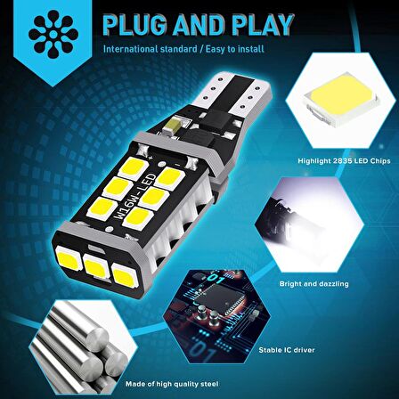 Led Ampul T15-15 Smd Canbuslı Beyaz 2'Li Set 12V / Laam631