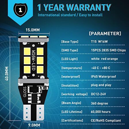 Led Ampul T15-15 Smd Canbuslı Beyaz 2'Li Set 12V / Laam631