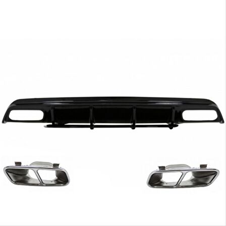 Mercedes W176 12-15  A45 Dıfüzör  & Egzoz Setı  (Parlak Sıyah)  - Sılver Egzoz Ile (Amg Paket İçin )