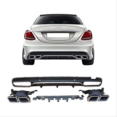 Mercedes W205 C63 Sılver Dıfüzör & Egzoz Setı (Amg Sedan) Sılver Dıfüzör - Sılver Egzoz Ile
