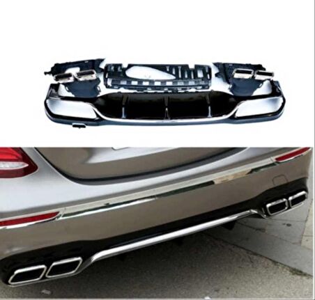 Mercedes W213 E63 Sılver Dıfüzör & Egzoz Setı (Normal Sedan) 2017+ & Sılver Egzoz Ile