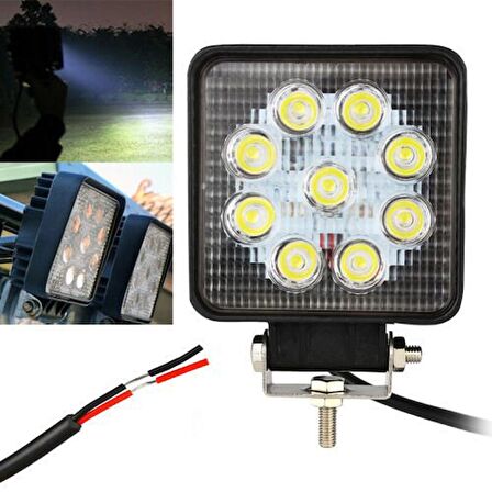 Su Geçirmez 9 Led Kare 27W Off Road Sis,Gündüz Farı Lambası