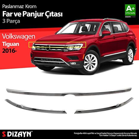 Volkswagen Tiguan Krom Far Üst Çıtası 3 Prç. 2016-2020
