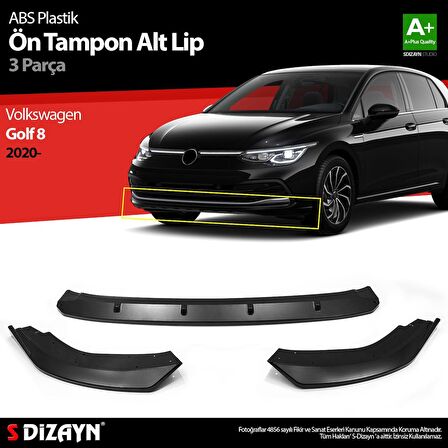 Volkswagen Golf 8 ABS Plastik Ön Tampon Alt Lip 3 Prç. 2020 Üzeri A+Kalite