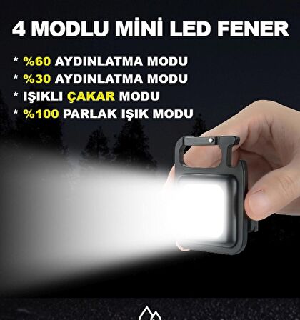 Led Işıklı Flash Özellikli 4 Modlu COB Anahtarlık El Feneri/ Anah14