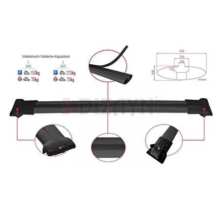 Toyota Sienna (XL30) 2011-2020 FLY Model Siyah Ara Atkı A+Kalite