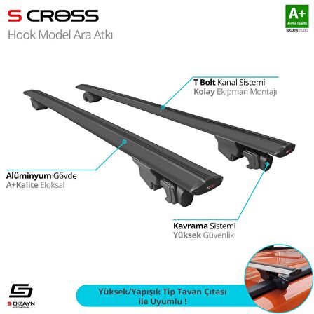 Suzuki SX4 S-Cross 2013-2020 HOOK Anahtarsız Model Siyah Ara Atkı A+ Kalite