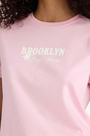 Regular Fit Bisiklet Yaka Slogan Baskılı Penye Kısa Kollu Tişört