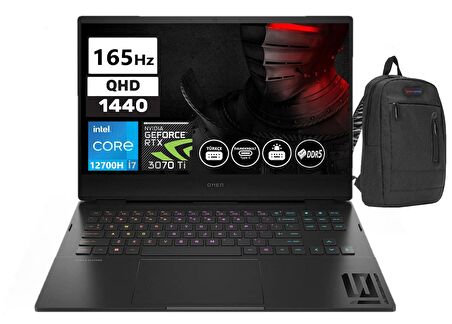 Hp Omen 16-K0008NT Intel Core I7 12700H 16GB Ddr5 1tb SSD 8gb Geforce RTX3070Tİ 16.1 Inç Qhd 165 Hz WINDOWS11PRO Taşınabilir Bilgisayar OM7H8Z5EAW20+ZETTAÇANTA