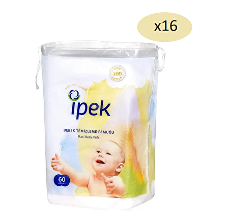 İpek Maxi Bebek Temizleme Pamuğu 60'lı 16 Paket