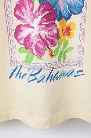 Yaz Çiçekleri Baskılı %100 Pamuk Oversize Kız Çocuk Tişört