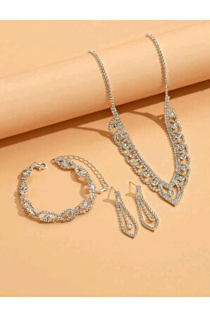 Gümüş Kaplama Menekşe Kolye,küpe Ve Bileklik Seti 3'lü Set Davet Düğün Nişan Abiye