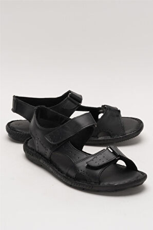 Erkek İçi Dışı Hakiki Deri Ortopetik Yazlık Esnek ve Çok Hafif Günlük Ayakkabı Sandalet SİYAH