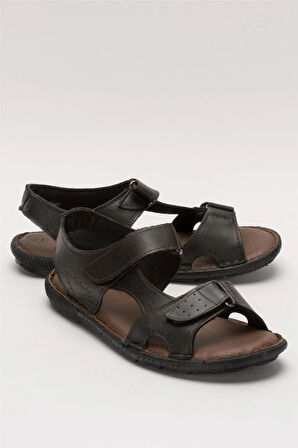 Erkek İçi Dışı Hakiki Deri Ortopetik Yazlık Esnek ve Çok Hafif Günlük Ayakkabı Sandalet KAHVERENGİ