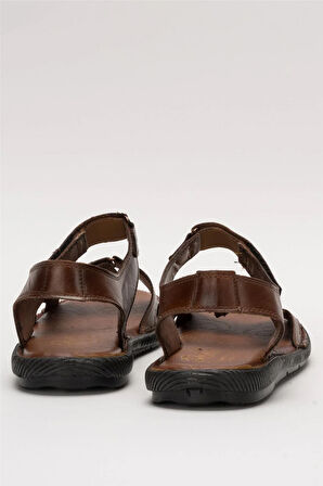 Erkek İçi Dışı Hakiki Deri Ortopetik Yazlık Esnek ve Çok Hafif Günlük Ayakkabı Sandalet TABA