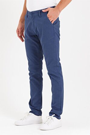 Erkek Slim Fit Yan Cep Chino Pantolon  İndigo