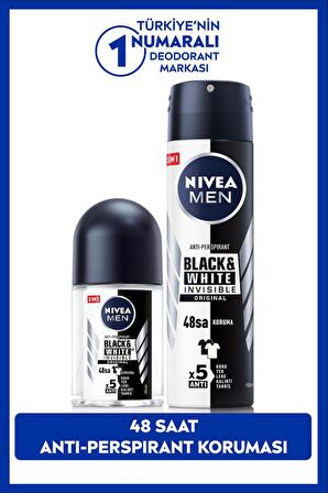 MEN Erkek Sprey Deodorant Black&White 150ml ve Mini Roll-on Black&White 25ml, 48 Saat Koruma