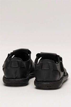 Erkek İçi Dışı Hakiki Deri Ortopetik Yazlık Esnek ve Çok Hafif Günlük Ayakkabı Sandalet SİYAH