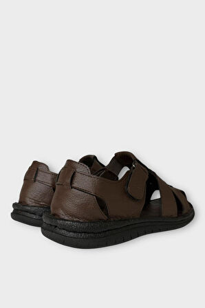 Erkek İçi Dışı Hakiki Deri Ortopetik Yazlık Esnek ve Çok Hafif Günlük Ayakkabı Sandalet KAHVERENGİ