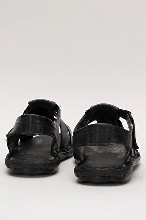 Erkek İçi Dışı Hakiki Deri Ortopetik Yazlık Esnek ve Çok Hafif Günlük Ayakkabı Sandalet SİYAH