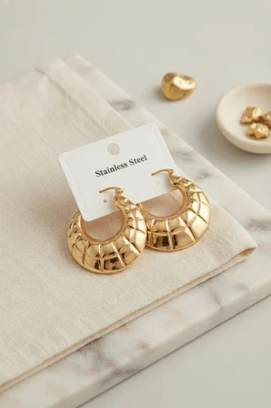 316L Çelik Gold Renk Bohem Halka Model Küpe
