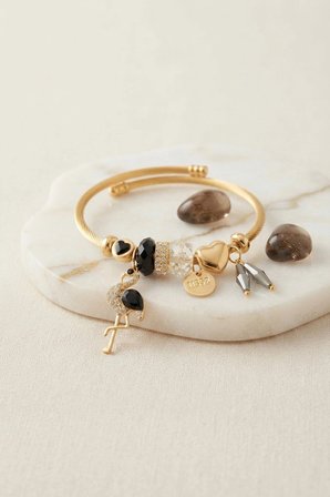 Siyah Kuğu Model Gold Renk Charmlı Bileklik