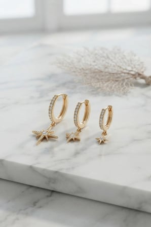 Gold Renk Kutup Yıldız Model 3 lü Küpe Seti