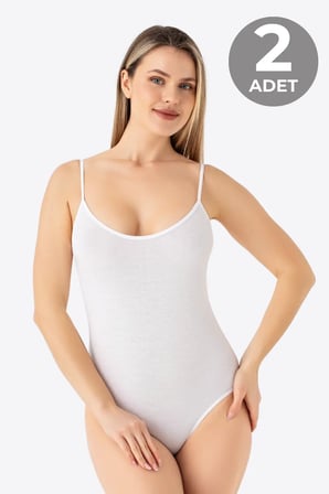 Özel Üretim Günlük Giyim Düz Desen Kadın Beyaz İp Askılı Çıtçıtlı Atlet Body Zıbın 2'li