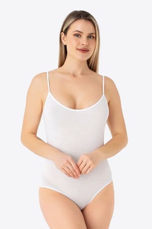 Özel Üretim Günlük Giyim Düz Desen Kadın Beyaz İp Askılı Çıtçıtlı Atlet Body Zıbın 2'li