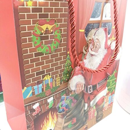 Karton Çanta 3D Yılbaşı Noel Baba ve Çuvalı Yeniyıl, Christmas Noel Çanta Hediyelik