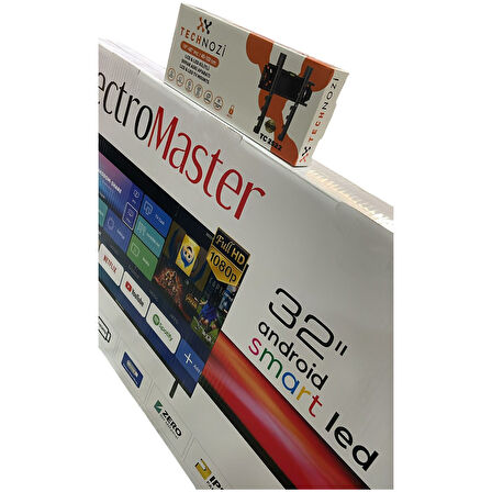 Technozi Uydu Alıcılı Full Hd Smart LED Tv 2+2 HDMI USB ETV-332 32" 81 Ekran + Askı Aparatı