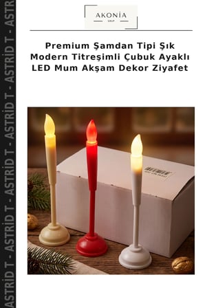 Premium Şamdan Tipi Şık Modern Titreşimli Çubuk Ayaklı LED Mum Akşam Dekor Ziyafet