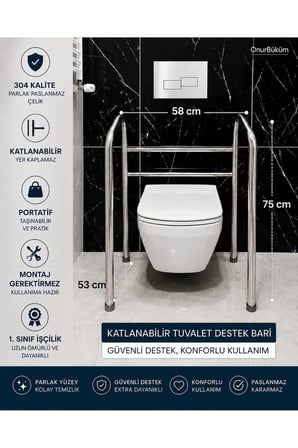 Portatif Taşınabilir Katlanabilir Engelli Hamile WC Yanı Tutunma Barı