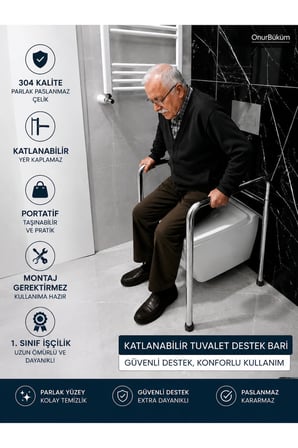 Portatif Taşınabilir Katlanabilir Engelli Hamile WC Yanı Tutunma Barı