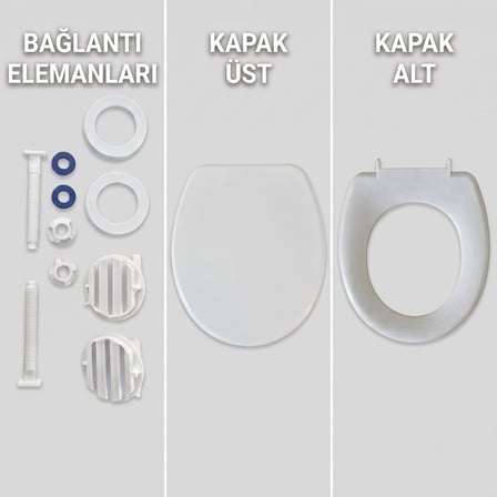 WASSEBERG Klozet Kapağı Beyaz Sert Plastik Standart Ölçü Montaj Aparatları Dahil Kolay Temizlenen Tuvalet Kapağı (Standart)