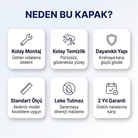 WASSEBERG Klozet Kapağı Beyaz Sert Plastik Standart Ölçü Montaj Aparatları Dahil Kolay Temizlenen Tuvalet Kapağı (Standart)