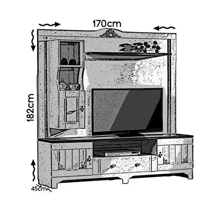 Pasific Home Gazel Tv Ünitesi Dolaplı Raflı 170 Cm, Koyu Meşe& Beyaz