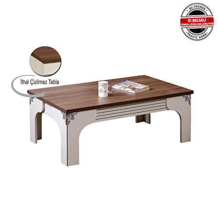Pasific Home Gazel Dikdörtgen Orta Sehpa, Koyu Meşe& Ahşap Beyaz
